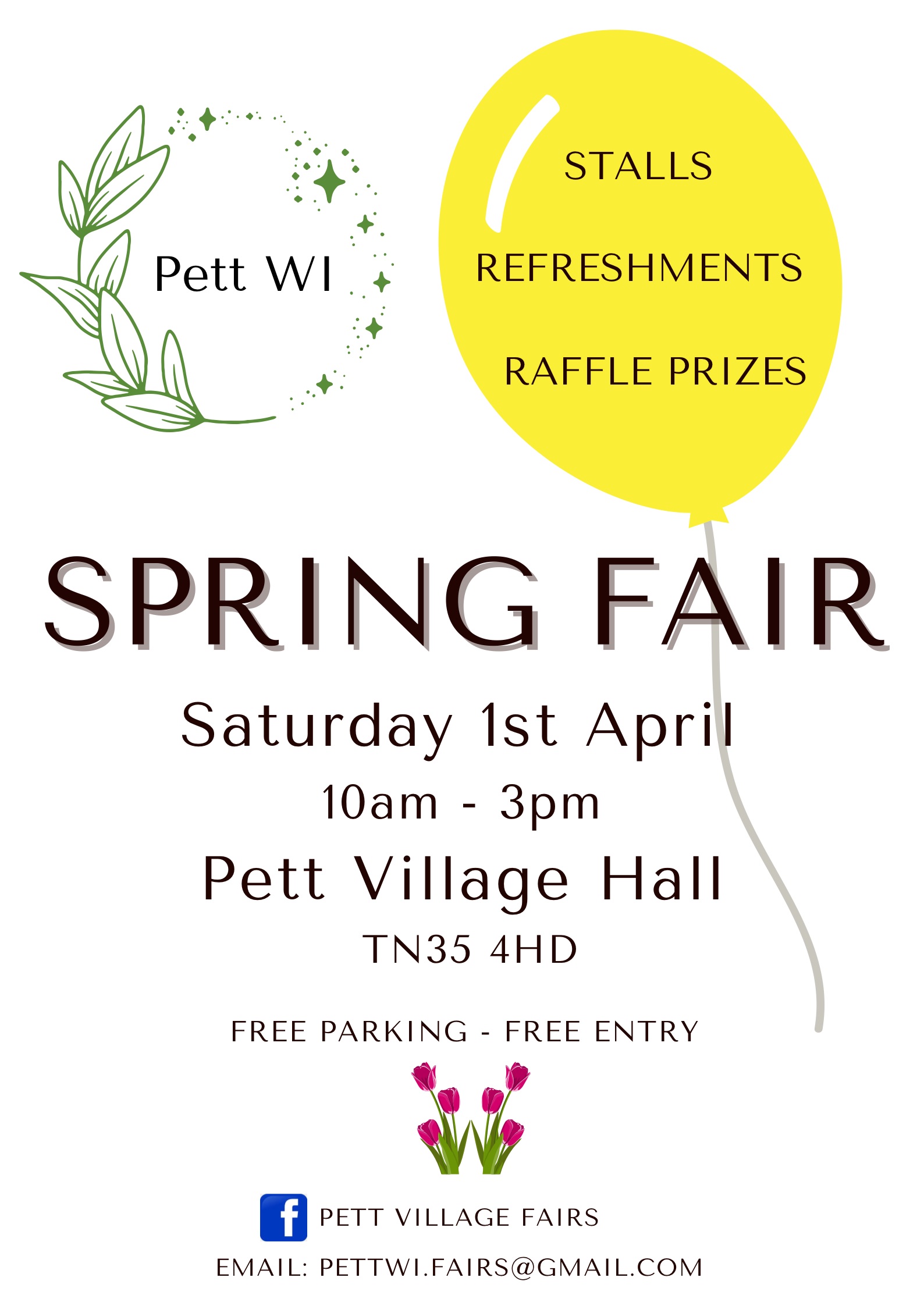 Spring Fair 1st April 2023 10am to 3pm Pett Village Hall