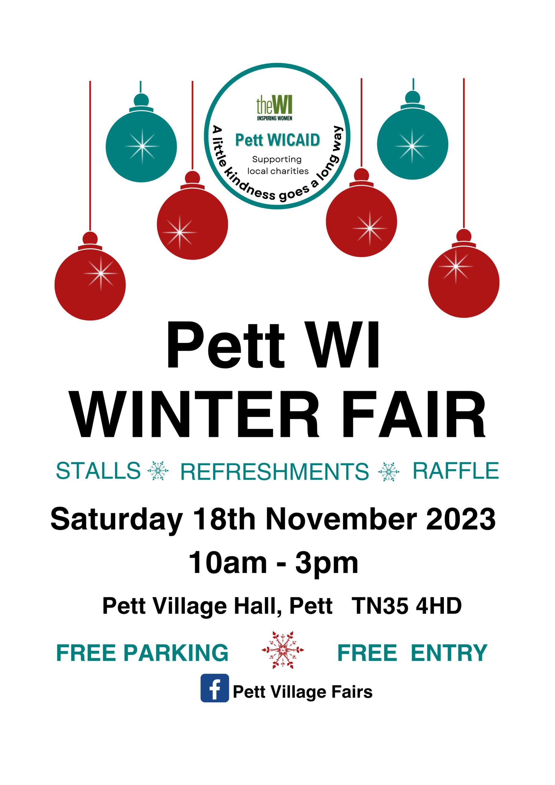 Pett WI Winter Fair 18th November 10am to 3pm Pett Village Hall 2023