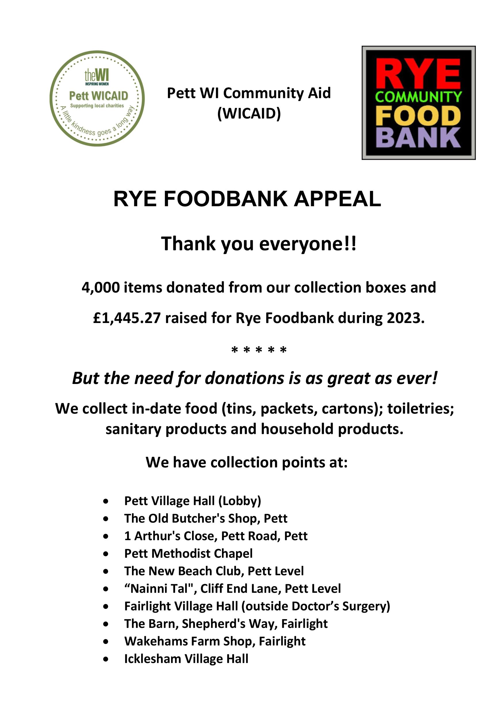 Pett WI Rye Foodbank Appeal